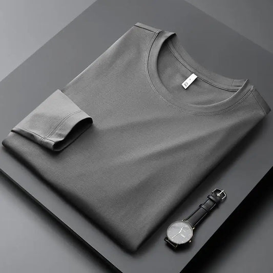 Luxury Stretch Comfortable Soft and Skin-Friendly Stylish Men's Oversized Long Sleeve T-Shirt Solid Colors Korean Fashion Tops